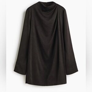 H&M Black Draped Long Sleeve Dress